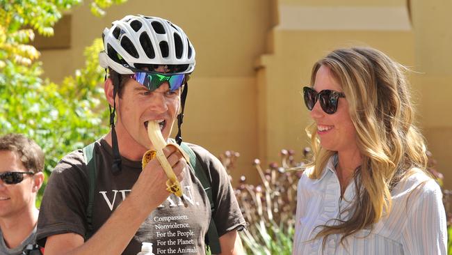 Leanne Ratcliffe (Freelee The Banana Girl) and Harley Johnstone (Durianrider) outside the Supreme Court in 2015. Picture Roger Wyman