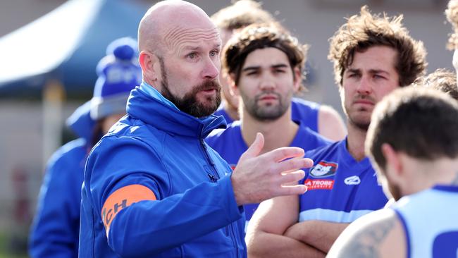 NFL : Reservoir v Laurimar at Crispe Park in Reservoir 03 July 2021.  Coach of Reservoir Jason Hamilton. Picture : George Salpigtidis