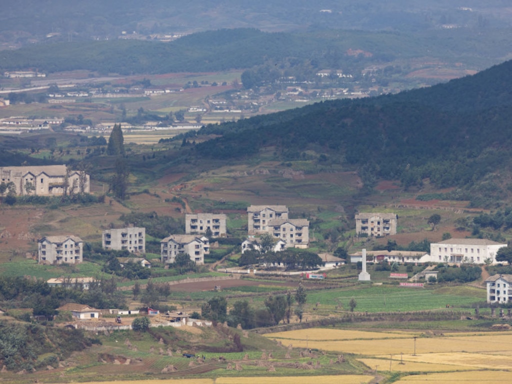 A North Korean village seen from the Aegibong Observatory in Gimpo, South Korea.