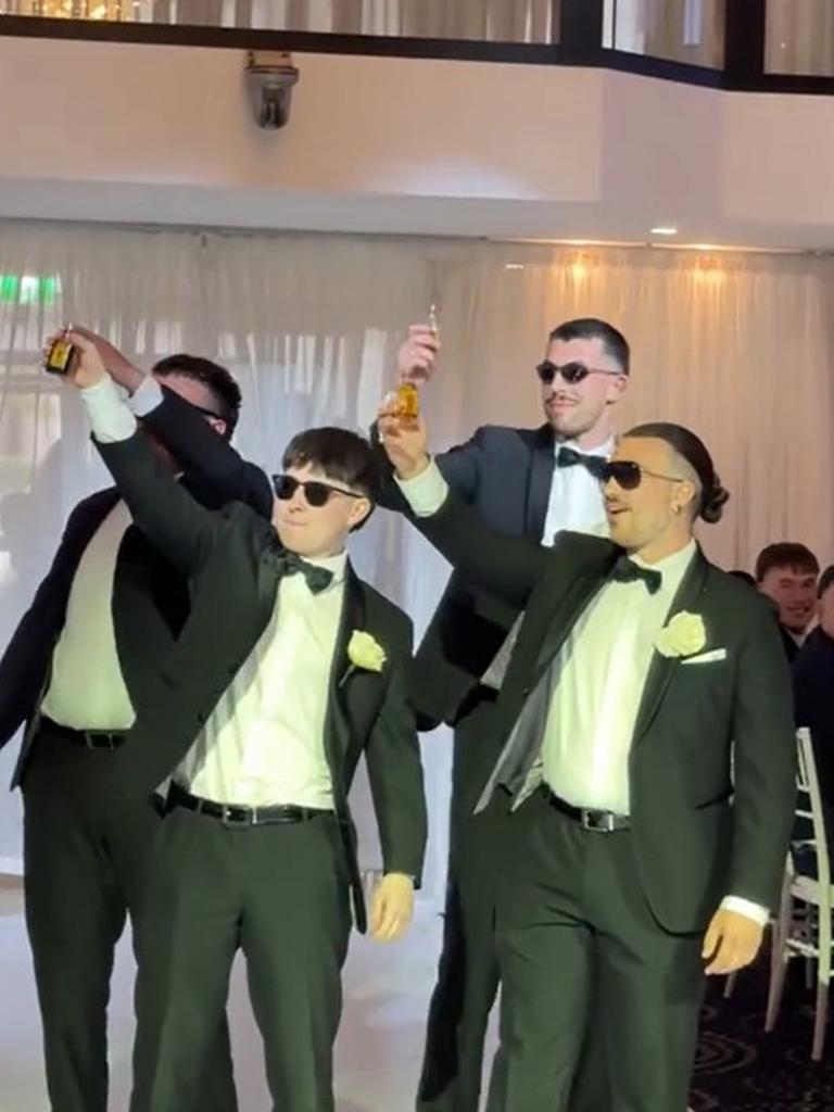 SA newlyweds Tiana and Loui Loprete choreographed a dance routine for their groomsmen which went viral on TikTok. Picture: TikTok @thesocialcherry_