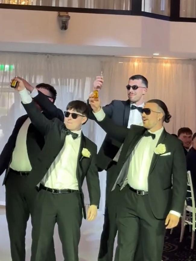 SA newlyweds Tiana and Loui Loprete choreographed a dance routine for their groomsmen which went viral on TikTok. Picture: TikTok @thesocialcherry_