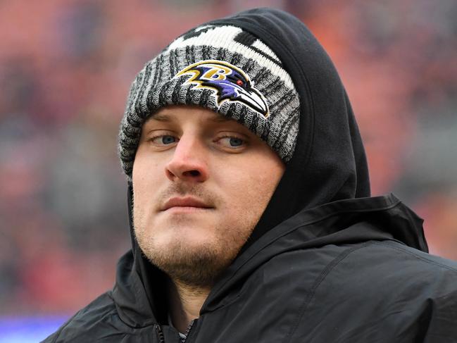 CLEVELAND, OH - DECEMBER 17, 2017: Quarterback Ryan Mallett #15 of the Baltimore Ravens watches the action from the sideline in the third quarter of a game on December 17, 2017 against the Cleveland Browns at FirstEnergy Stadium in Cleveland, Ohio. Baltimore won 27-10. (Photo by: 2017 Nick Cammett/Diamond Images/Getty Images)