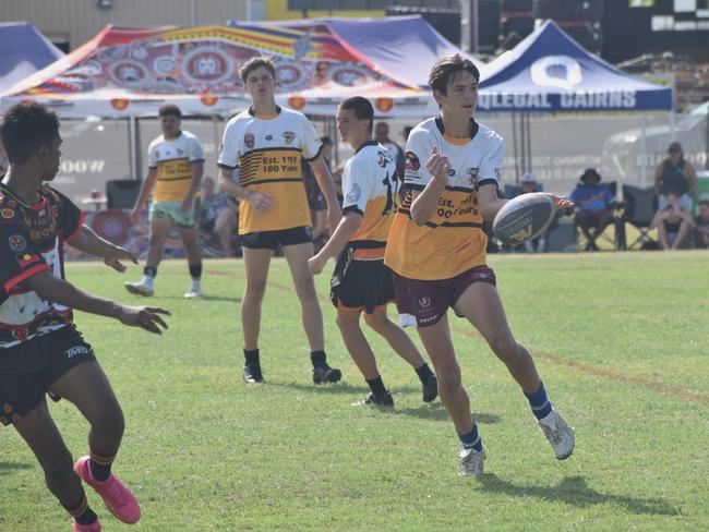 Warba Wangarunya Rugby League Carnival, under-17 boys, DCYSI Barbarians versus Team Indigenous, Saleyards Park, Rockhampton, January 19, 2024.