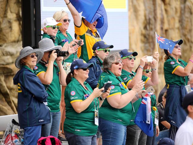 Australian supporters at the Jaguar Land Rover Driving Challenge on Cockatoo Island which is the first Event of the Invictus Games in Sydney. Picture: Tim Hunter.