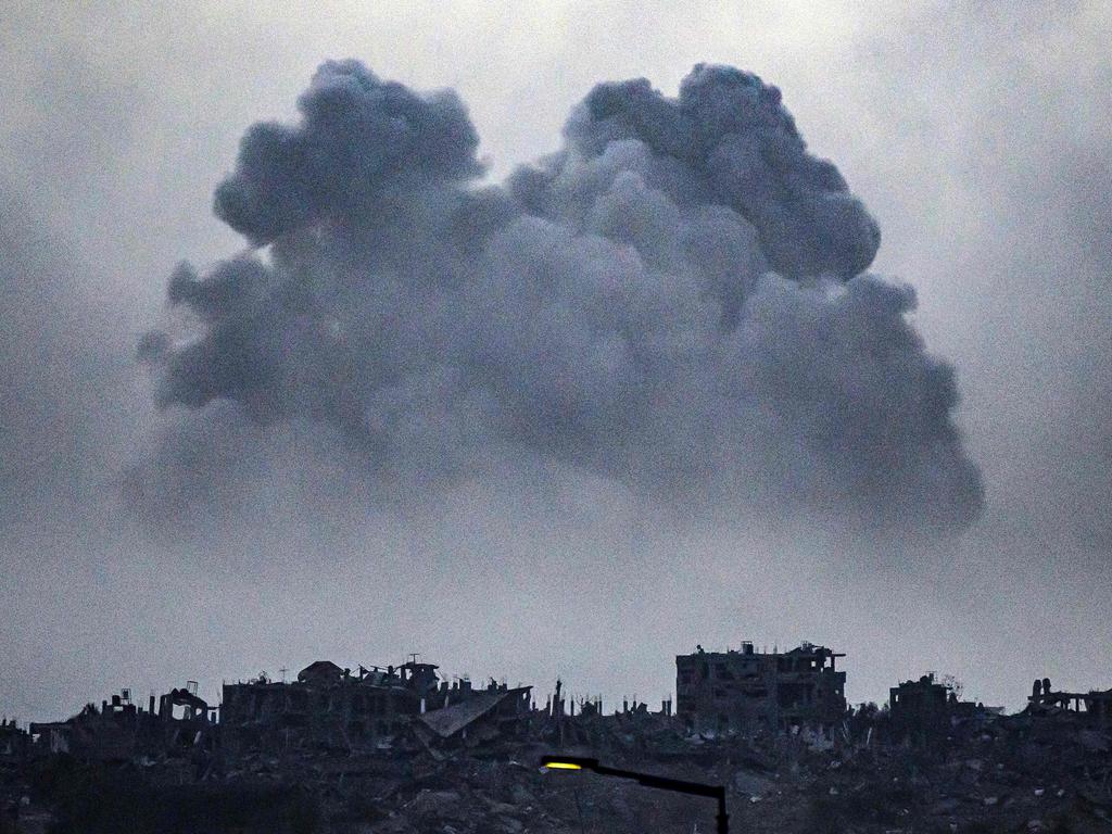 Smoke billowing after an Israeli strike on northern Gaza. Picture: AFP