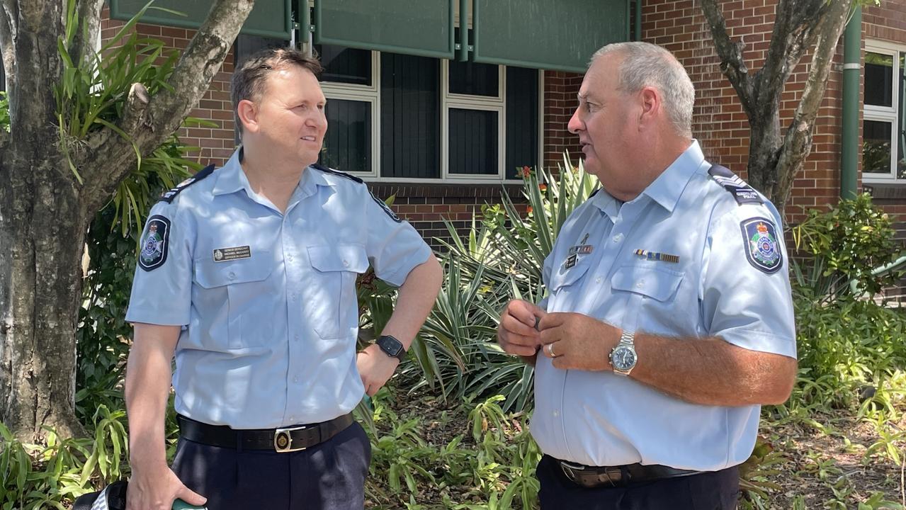 Sergeant Tim Marrinan with Officer in Charge of Bundaberg Police Station Michael McGarry