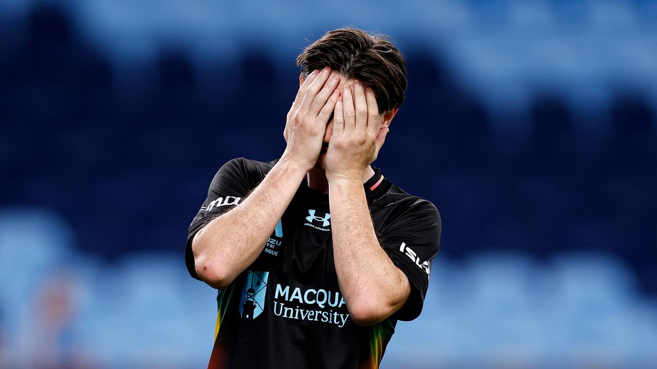 SYDNEY, AUSTRALIA – MARCH 16: Joseph Lolley of Sydney reacts at full-time during the round 23 A-League Men match between Sydney FC and Wellington Phoenix at Allianz Stadium, on March 16, 2025, in Sydney, Australia. (Photo by Brendon Thorne/Getty Images)