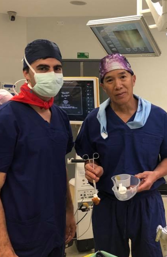 Charlie Teo and a colleague wore ‘Wish For MIlli' scarfs while they operated on her. Picture: Facebook/TeamMillstar