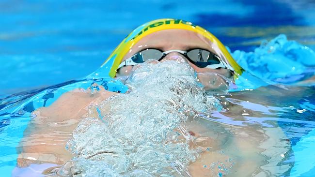 Bradley Woodward competes in the Mixed 4x50m Medley Relay, where the Aussie team crashed out in the heats. Picture: Quinn Rooney