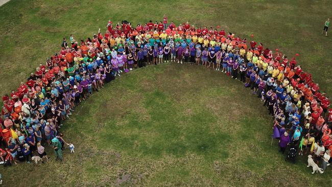 More than 600 Central Coast residents joined a human rainbow at the skillion during the Yes Campaign