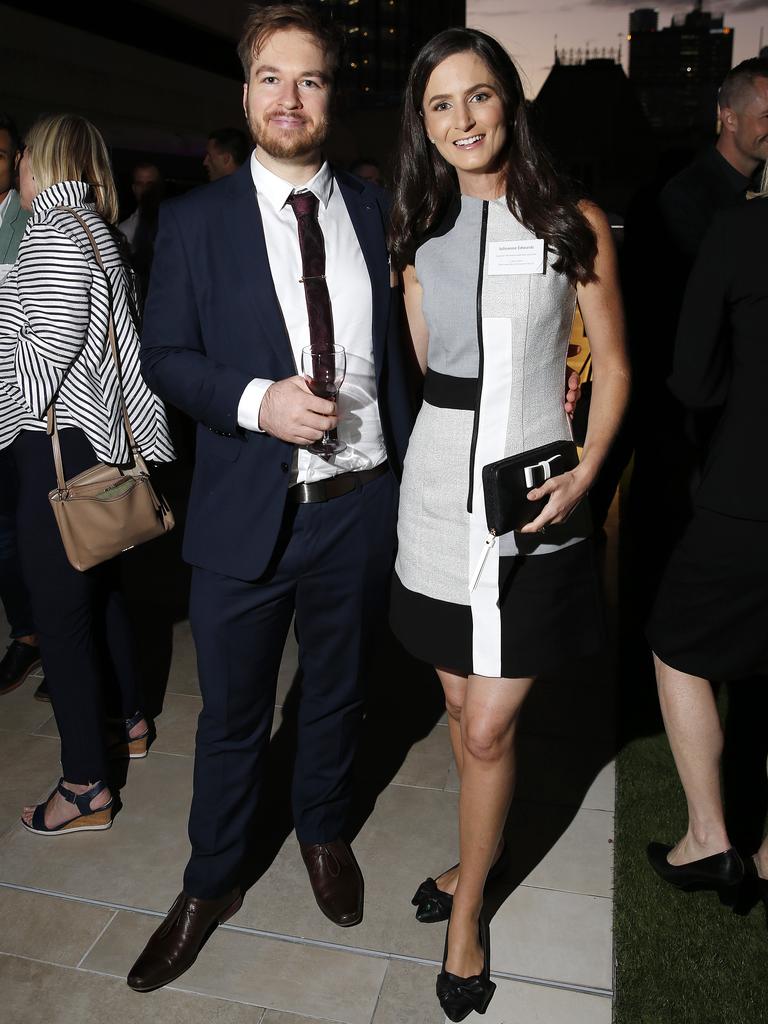 Tim Lucas and Julieanne Edwards at the Green Deck, Parliament House for the opening night of Queensland’s premier international tech and innovation event QODE. Picture: AAP Image/Josh Woning