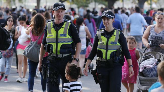 Police out in force on Boathouse Drive for the Moomba Festival. Picture: Brendan Francis