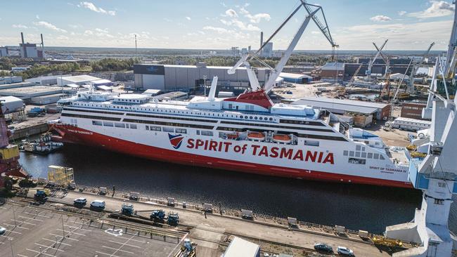 The new TT Line boat Spirit of Tasmania IV in Finland. This is the class of ship we will need if we want to get serious about moving Bruce Hwy traffic onto open water. Picture: Rauma Marine Constructions