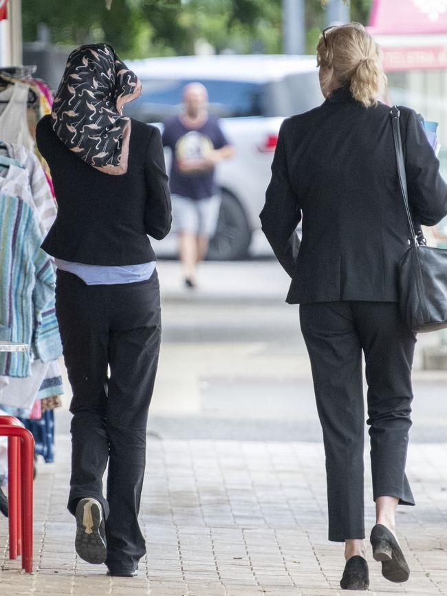 Samantha Azzopardi and her lawyer walking away from prying eyes. Picture: Simon Bullard/March 18, 2022.