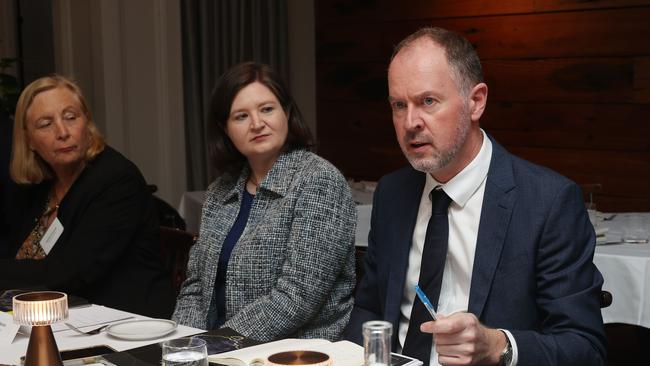 From left: The Australian’s Glenda Korporaal, Lucy Nation of BP Australia and The Australian’s Eric Johnston at the Competitiveness and Productivity Roundtable. Picture: John Feder