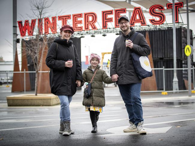 Bronwyn Hosking, Imogen King, 7, and Ross King of Melbourne. Picture: Chris Kidd