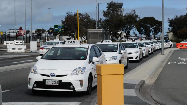 Taxis lined up in the rank at the Adelaide Airport. Picture: Michael Marschall/File