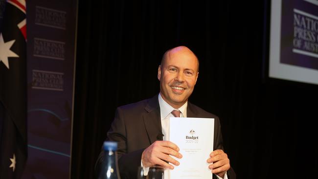 Treasurer Josh Frydenberg with the 2021 Federal Budget. Picture: Gary Ramage