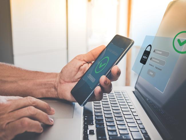Two factor authentication. Ensure protection, identification concept. Security of online accounts.