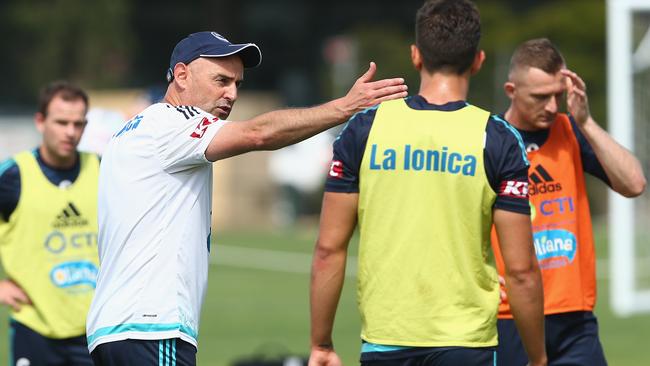 Muscat instructs his troops during training at Gosch's Paddock.