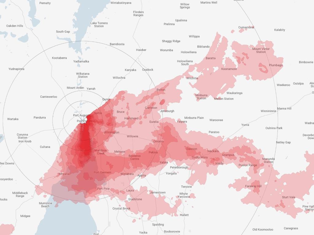 The Caesium-137 footprint left over from the 2011 Fukushima nuclear disaster mapped over nuclear power proposed for Port Augusta, South Australia.