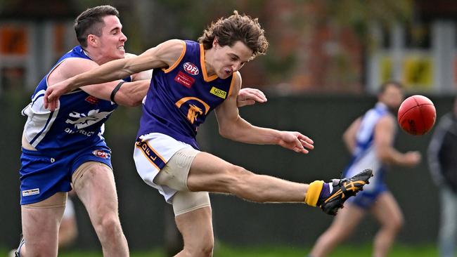 JacanaÃs Ryan Mcconnell during the EDFL football match between Coburg Districts and Jacana in Pascoe Vale, Saturday, May 28, 2022. Picture: Andy Brownbill