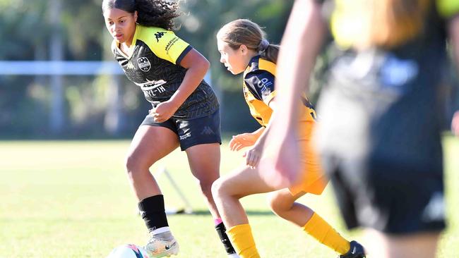 SOCCER: Junior football carnival, Maroochydore. Sunshine Coast Wanderers V Logan Lighting Maroon, junior girls. Picture: Patrick Woods.