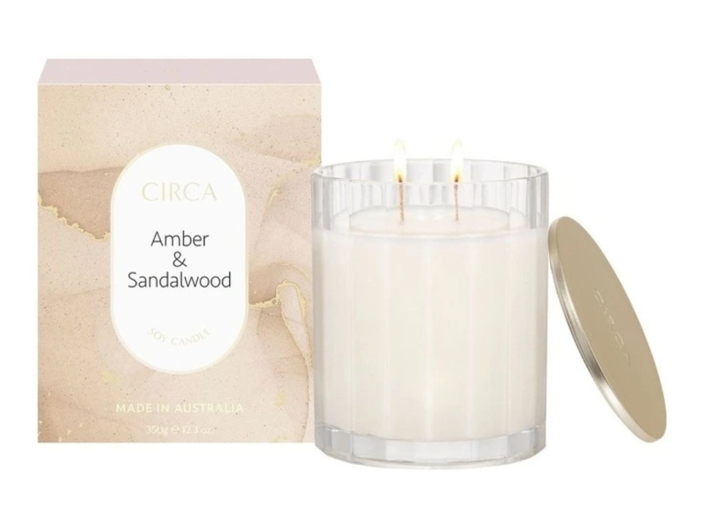 Circa Amber &amp; Sandalwood Scented Soy Candle. Picture: Myer.