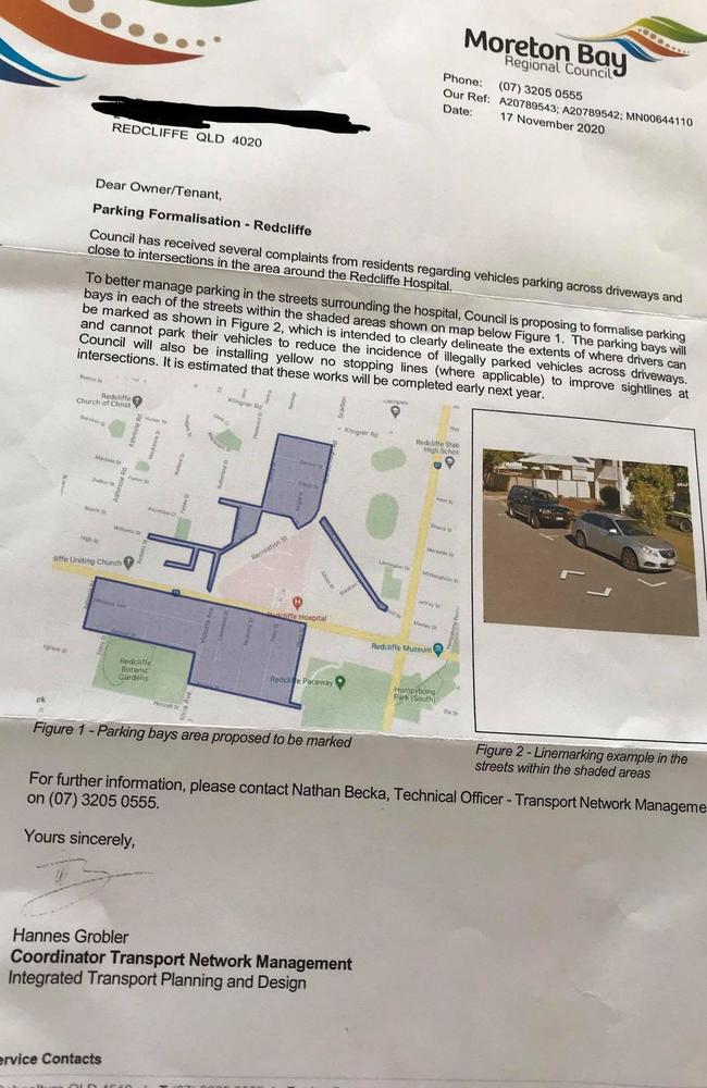 A letter sent by Moreton Bay Regional Council to residents in streets surrounding Redcliffe Hospital.