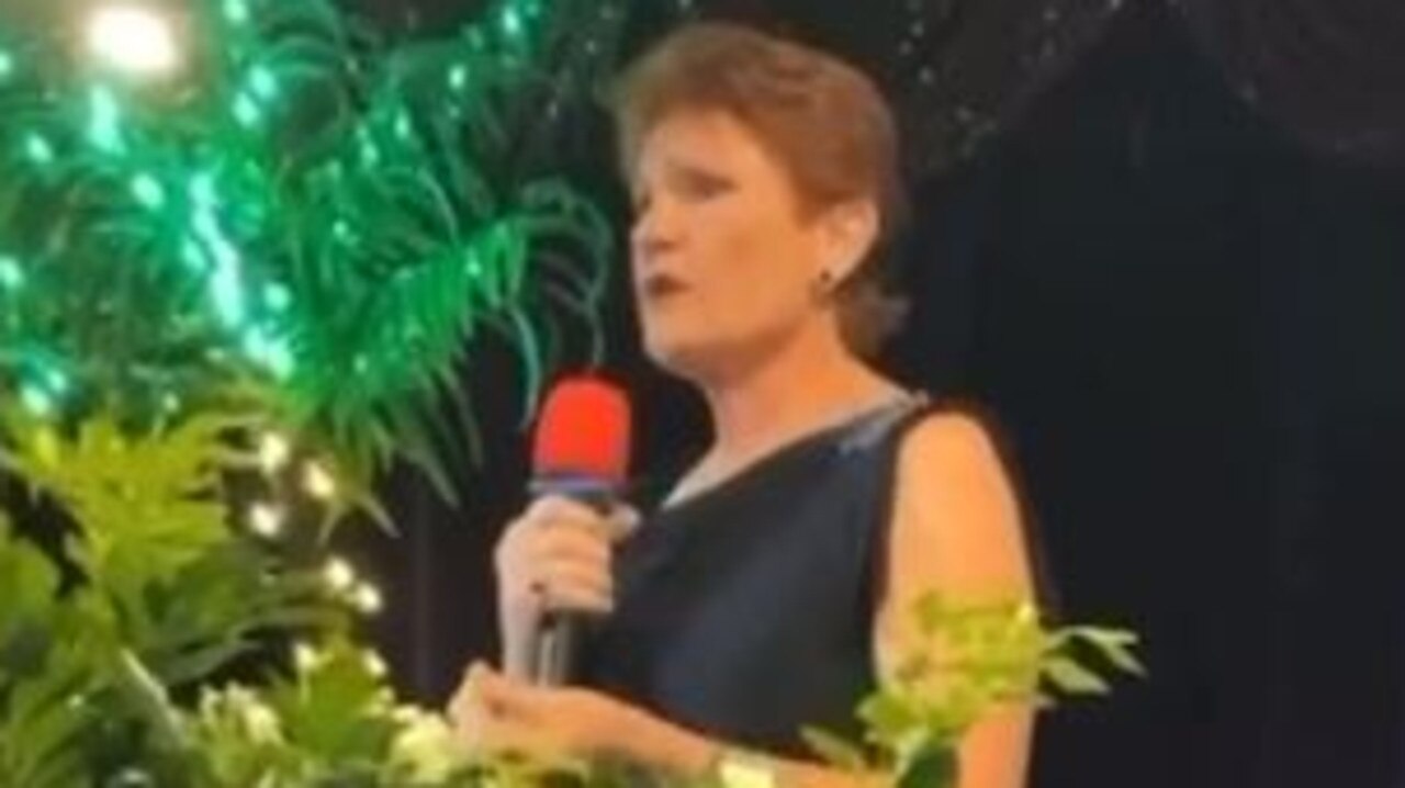 Ms Hanson told the crowd she had no intention of getting vaccinated against Covid. Picture: Twitter/@9newsqueensland.