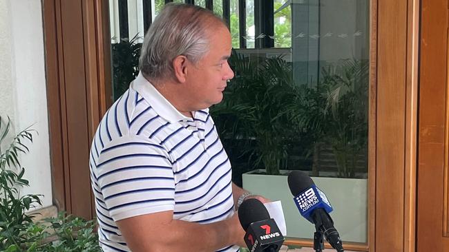 Mayor Tom Tate delivers a press conference Saturday morning as the city braces for Tropical Cyclone Seth. Picture: Sam Stolz