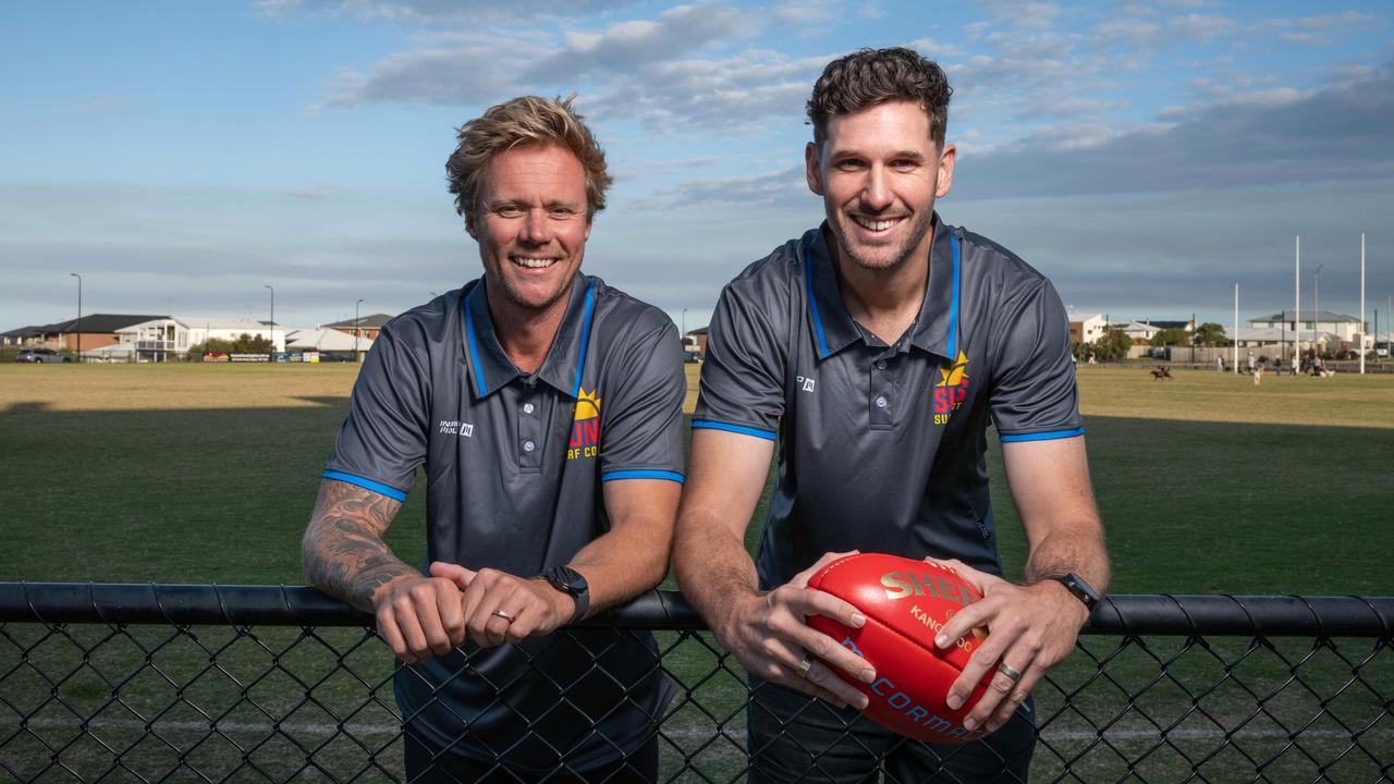 Surf Coast Suns president Jay Williams with new recruit Aaron Black. Picture: Brad Fleet