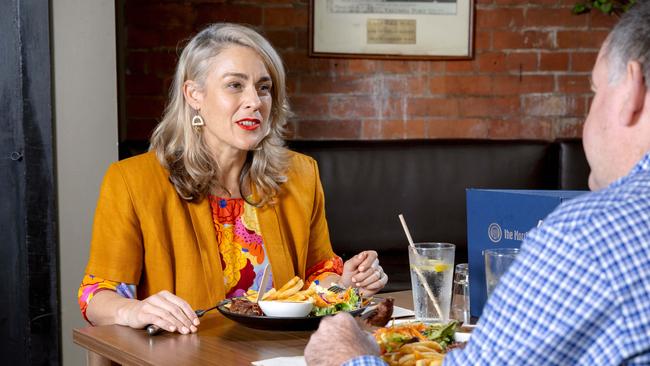 Queensland Council of Social Services CEO Aimee McVeigh sits down with The Courier-Mail’s Michael Madigan as part of the High Steaks series. Picture: Richard Walker