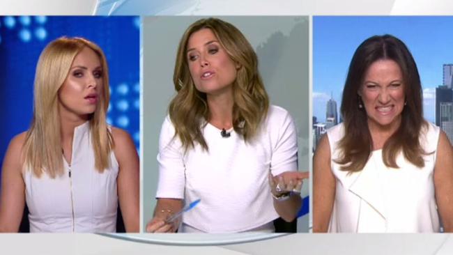 Amber Sherlock takes Julie Snook to task for wearing white. Picture: Channel 9