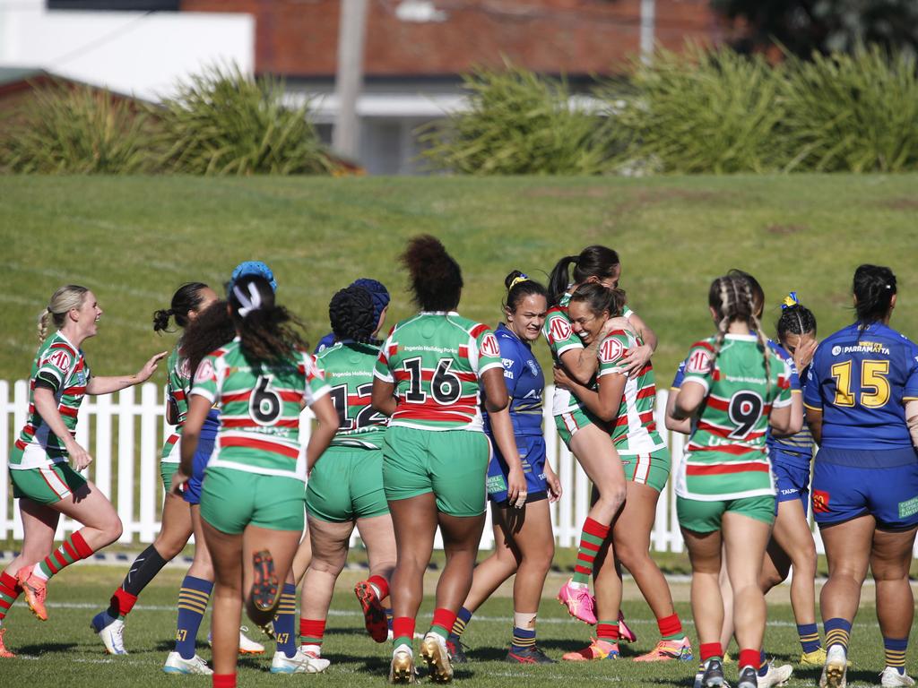 Souths celebrate a try. Picture: Warren Gannon Photography