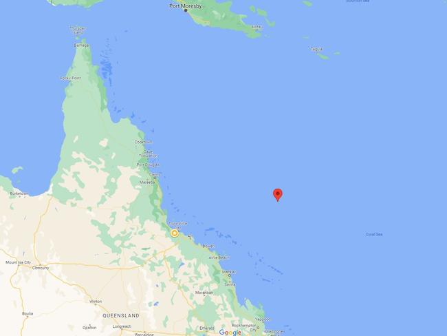 The origin point of the 2.9 magnitude earthquake which struck at 2am this morning. The yellow circle marks Townsville.