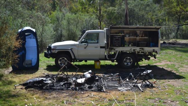 The jury were previously shown images of Mr Hill and Mrs Clay’s destroyed campsite. Picture: Supreme Court of Victoria