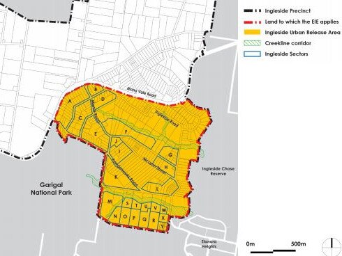 A map showing the "urban release" area included in the 2021 draft Ingleside Place Strategy. Picture: NSW Government