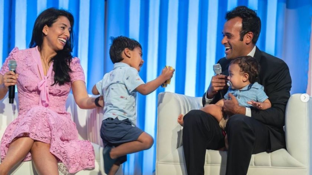 Ramaswamy with wife Apoorva Tewari and their two sons. Picture: Instagram