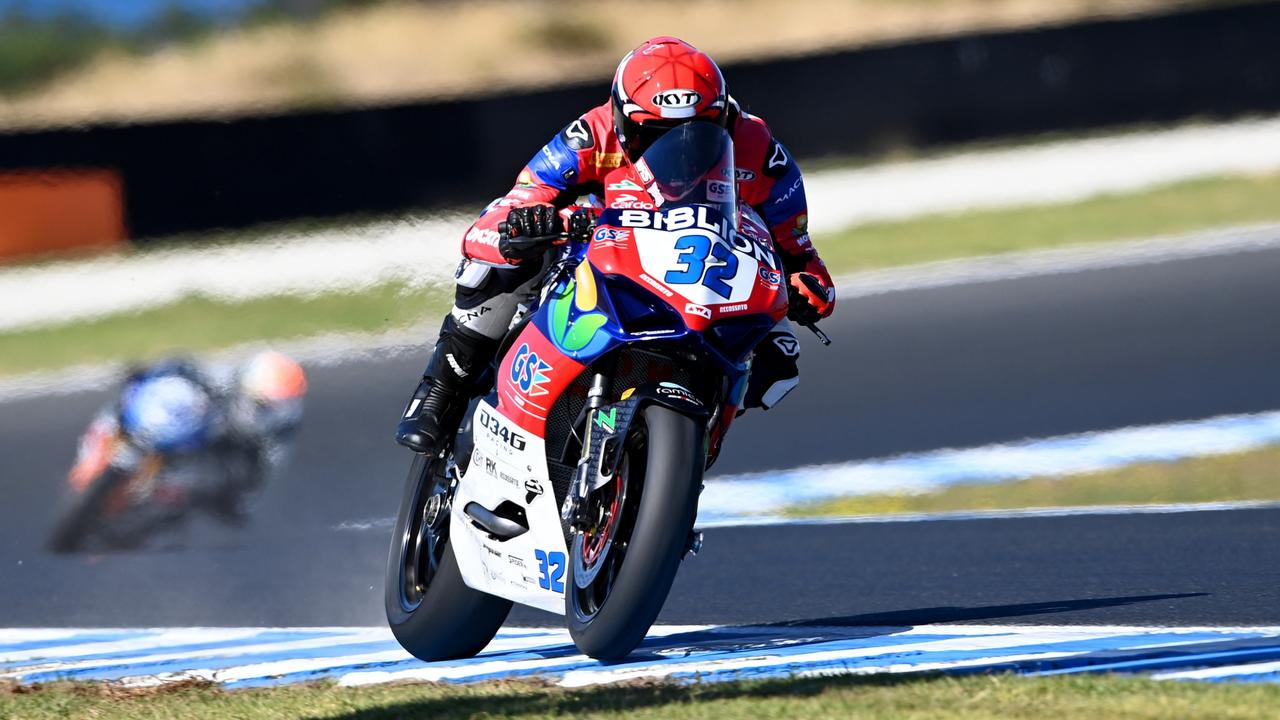 World Supersport Ducati rider Oli Bayliss tests at Phillip Island. Picture: Russell Colvin.