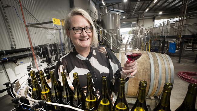 Wine Tasmania CEO Sheralee Davies at Pressing Matters winery at Tea Tree. Picture: Chris Kidd