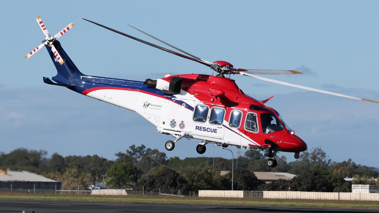 A rescue helicopter has touched down in Basalt to assist an injured woman. Picture: Lachie Millard