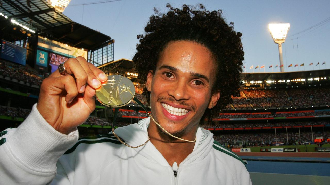 Melbourne 2006 Commonwealth Games. Day 8. Athletics. Men's Medal Ceremony 400m. Australia's John Steffensen with his gold medal.