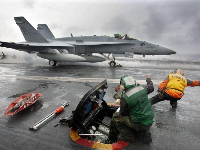 Action aboard the USS Kitty Hawk off the coast of Shoalwater Bay, near Rockhampton, for during Exercise Talisman Sabre 2007. Exercise TS23 will be the 10th iteration of the bilateral military training exercise with the US. Picture: Annette Dew