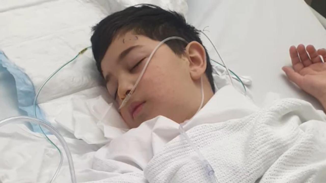 Jerome in hospital after being diagnosed with a malignant stage 4 brain cancer. Picture: Supplied
