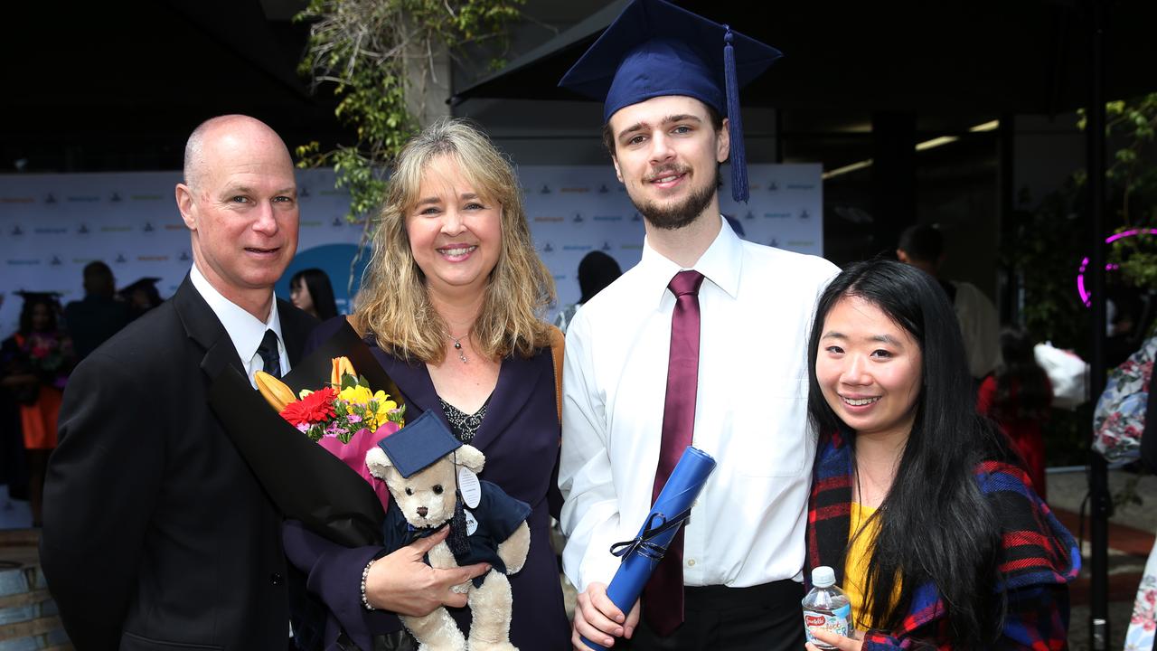 Raymond Stokes, Rachel Stokes, Brad Stokes and Zoe Chan at Deakin University post-graduation celebrations on Friday afternoon. Picture: Alan Barber