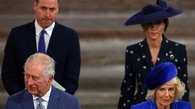 King Charles III, Camilla, Queen Consort, Catherine, Princess of Wales and Prince William, Prince of Wales. Picture: AFP