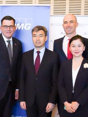 Victorian Premier Daniel Andrews, left, and Jean Dong, far right, at an Australia-China Belt and Road Initiative event. Picture: Supplied