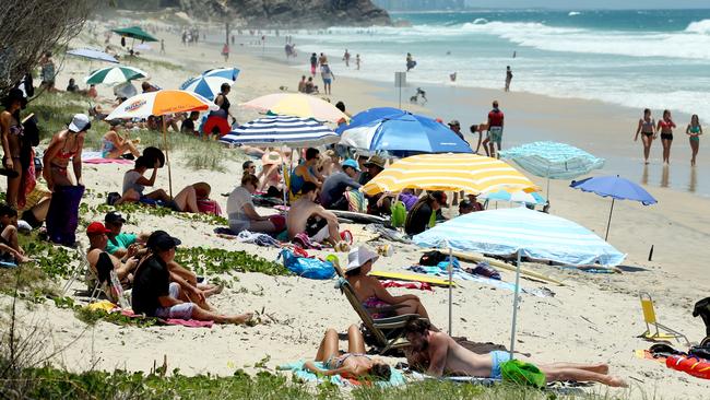 Beachgoers out and about at Burleigh. Picture: Tim Marsden