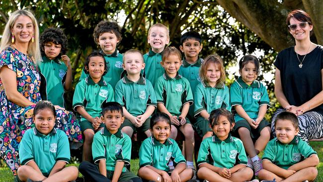 Prep students from Zillmere State School. Back Row - Mrs Evans, Nayel, Mayâani, Nathaniel, Raftaar. Middle Row - Lea, Leon , Lacey, Jessica, Viana, Ms Cougle, Front Row - Charlee, Mohammed, Suhana, Sophia, Parker. Thursday May 5, 2022. Picture, John Gass